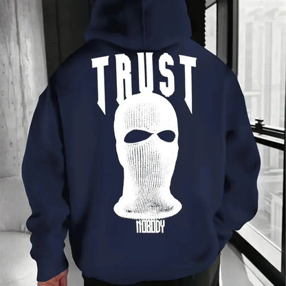 "Felpa blu con cappuccio e stampa TRUST sul retro" 🖤 All You Need