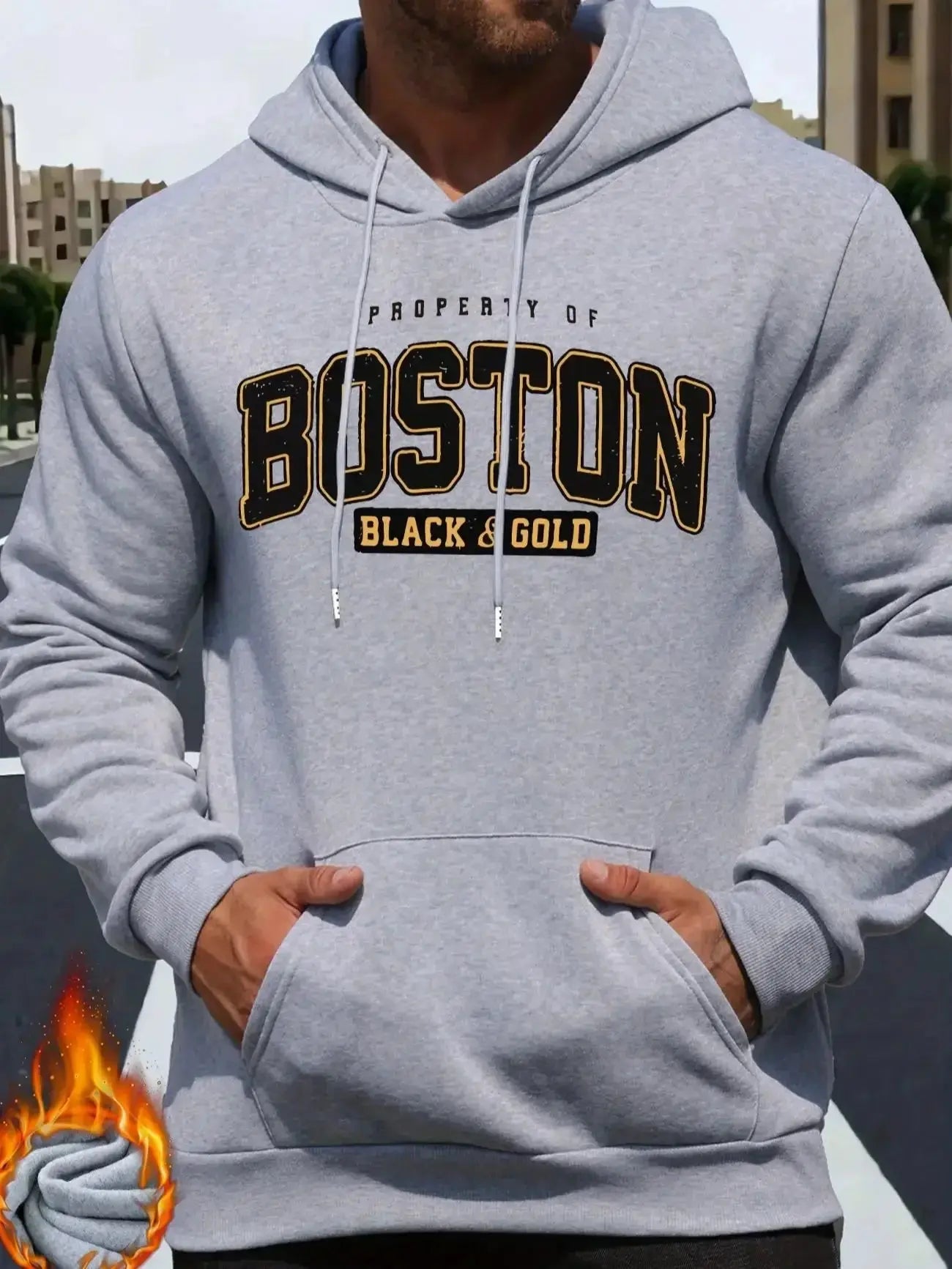 "Felpa blu con cappuccio e scritta Boston Black & Gold" 🏙️ All You Need