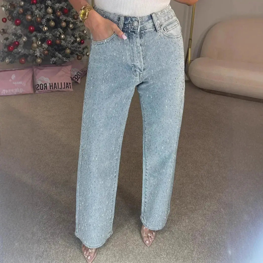 👖 Jeans Donna a Vita Alta con Strass – Mom Fit Vintage Y2K All You Need