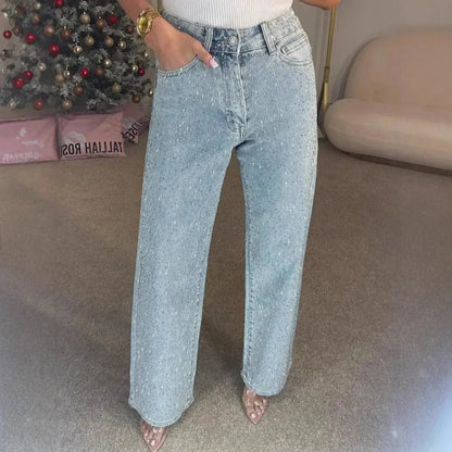 👖 Jeans Donna a Vita Alta con Strass – Mom Fit Vintage Y2K All You Need