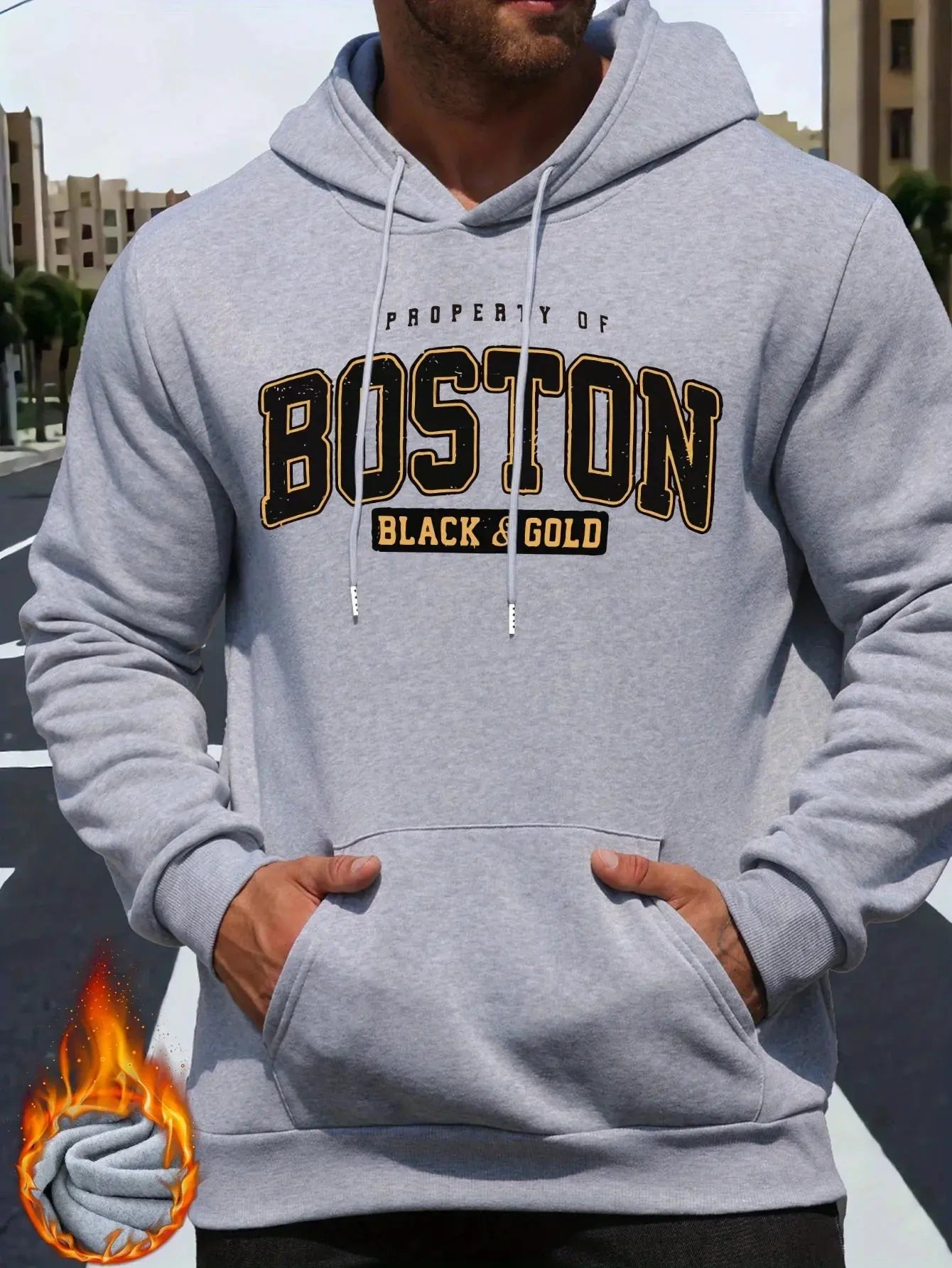 "Felpa blu con cappuccio e scritta Boston Black & Gold" 🏙️ All You Need