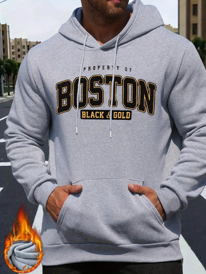 "Felpa blu con cappuccio e scritta Boston Black & Gold" 🏙️ All You Need