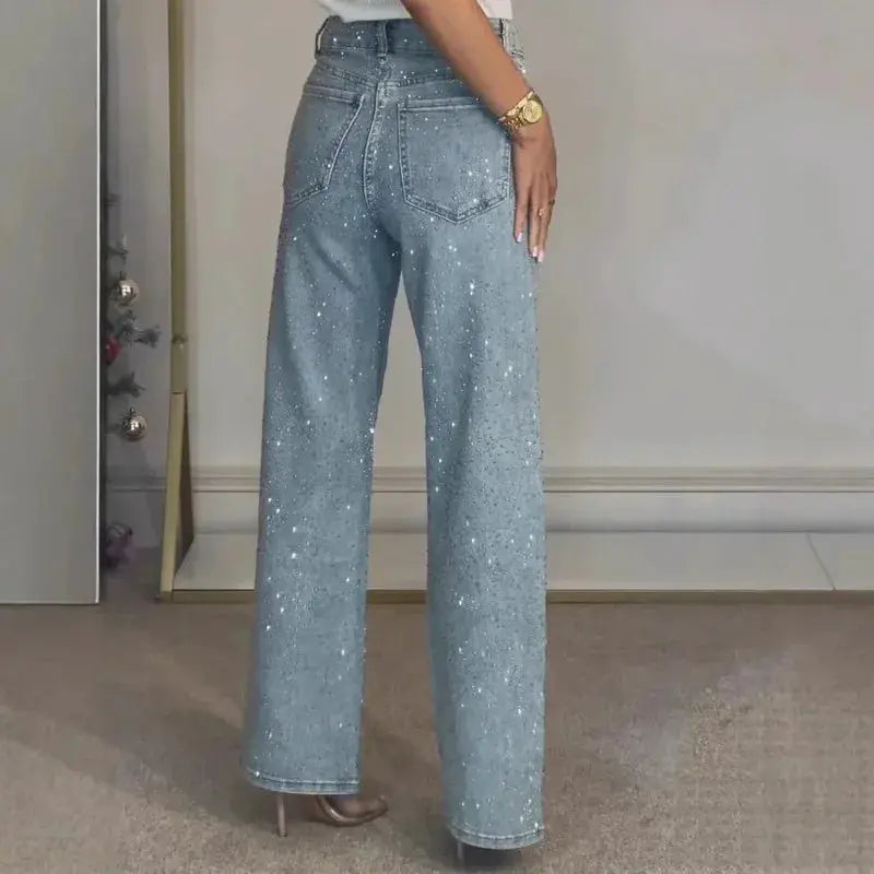 👖 Jeans Donna a Vita Alta con Strass – Mom Fit Vintage Y2K All You Need