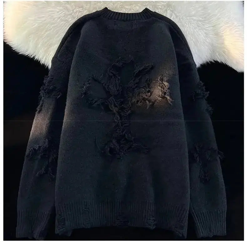 Maglione Streetwear Y2K Uomo – Oversize Retro con Strappi e Frange - All You Need
