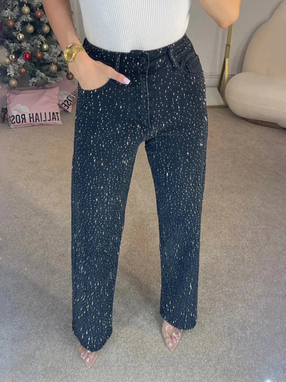 👖 Jeans Donna a Vita Alta con Strass – Mom Fit Vintage Y2K All You Need
