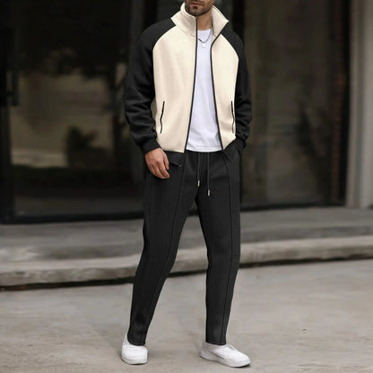 “Completo Uomo Casual Primavera/Autunno – Giacca con Zip e Colletto a Rever + Pantaloni 9/10 Elastico in Vita” All You Need