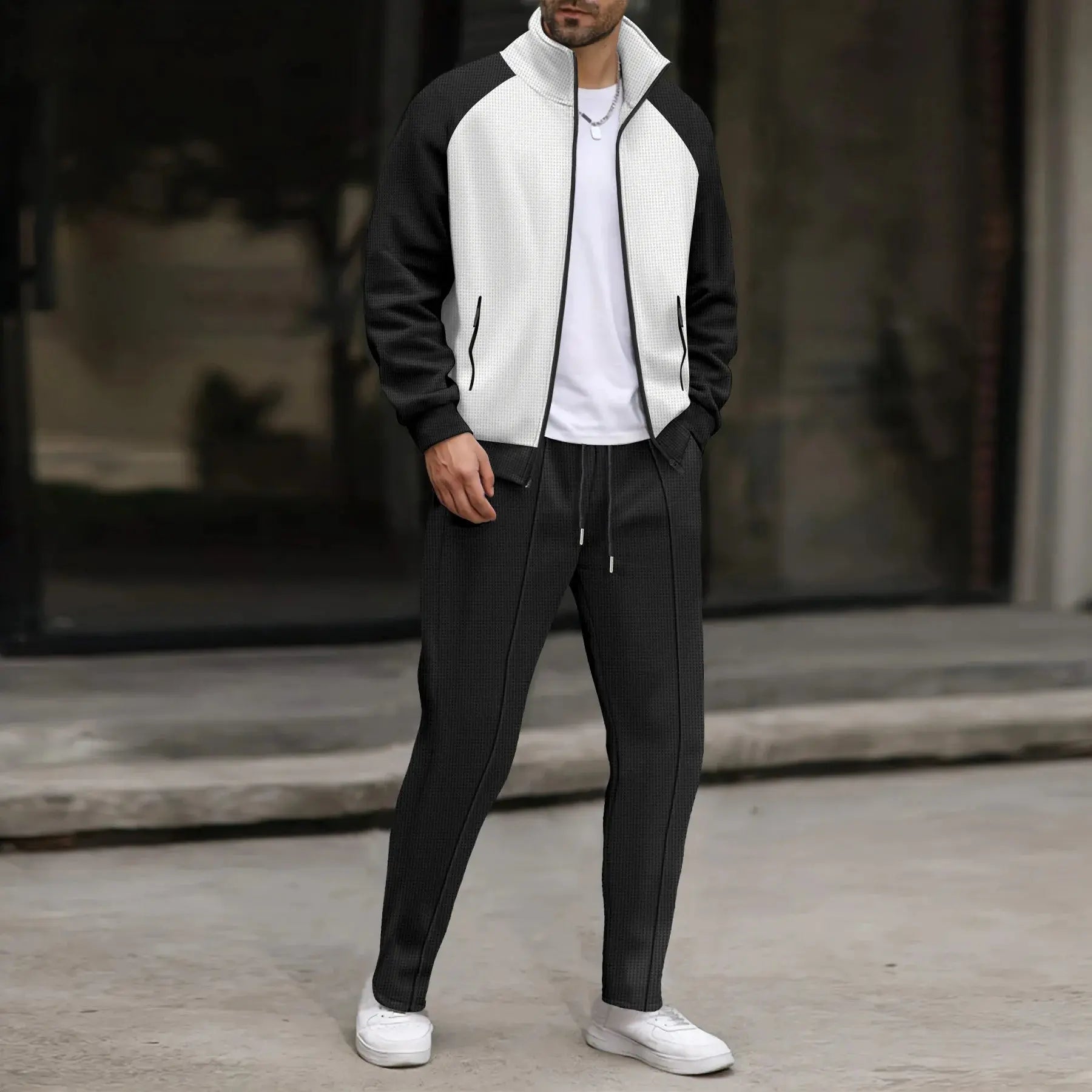 “Completo Uomo Casual Primavera/Autunno – Giacca con Zip e Colletto a Rever + Pantaloni 9/10 Elastico in Vita” All You Need