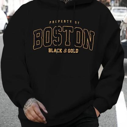 "Felpa blu con cappuccio e scritta Boston Black & Gold" 🏙️ All You Need