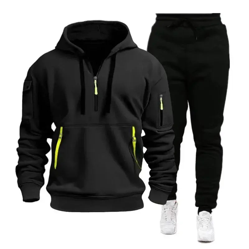 “Completo Sportivo Uomo 2025 – Felpa con Zip Multi-Tasche + Pantaloni Coordinati, Primavera/Autunno” All You Need