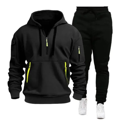 “Completo Sportivo Uomo 2025 – Felpa con Zip Multi-Tasche + Pantaloni Coordinati, Primavera/Autunno” All You Need