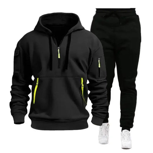 “Completo Sportivo Uomo 2025 – Felpa con Zip Multi-Tasche + Pantaloni Coordinati, Primavera/Autunno” All You Need