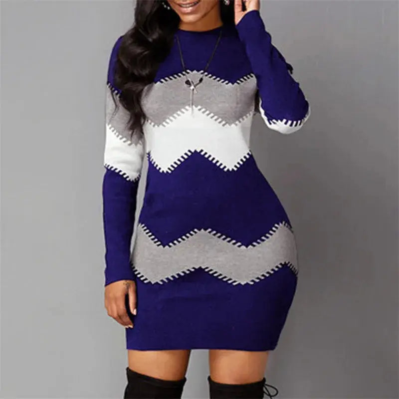 "Abito in maglia a maniche lunghe con motivo a zig-zag bianco, grigio e nero" 👗 All You Need