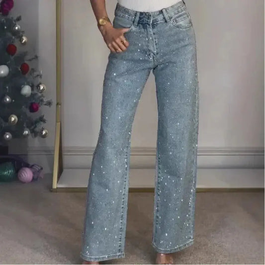 👖 Jeans Donna a Vita Alta con Strass – Mom Fit Vintage Y2K All You Need