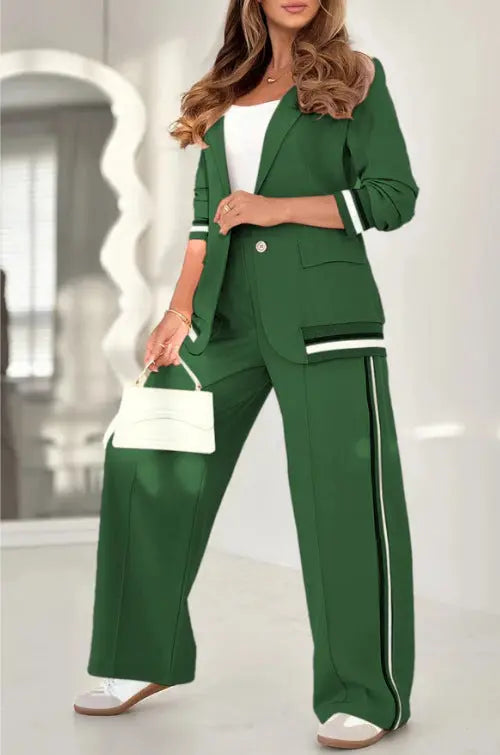 Elegant Women’s Suit Set – Long Sleeve Lapel Jacket with Wide-Leg Pants - All You Need