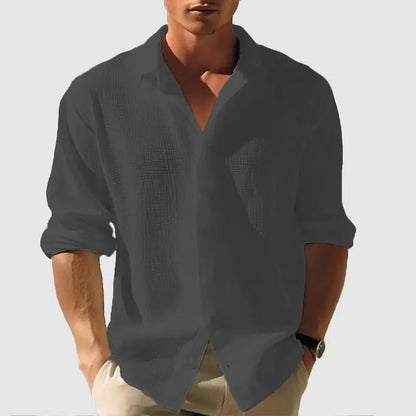 Men’s Lapel Long Sleeve Shirt – Solid Color Single-Breasted Top for Fall & Spring - All You Need