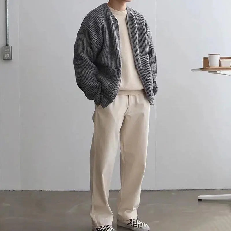 Men’s Cozy Knitted Sweater – Long Sleeve Zip-Up Cardigan with Pockets - All You Need