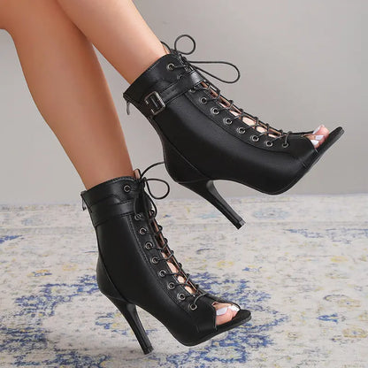 Elegant Women’s High Heel Sandals – Peep-Toe Lace-Up with Back Zipper - All You Need