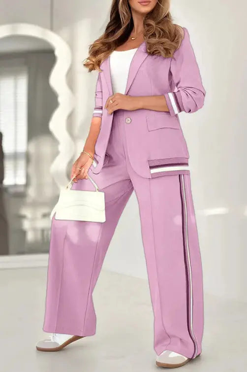 Elegant Women’s Suit Set – Long Sleeve Lapel Jacket with Wide-Leg Pants - All You Need