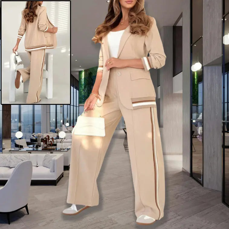 Elegant Women’s Suit Set – Long Sleeve Lapel Jacket with Wide-Leg Pants - All You Need