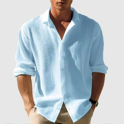Men’s Lapel Long Sleeve Shirt – Solid Color Single-Breasted Top for Fall & Spring - All You Need