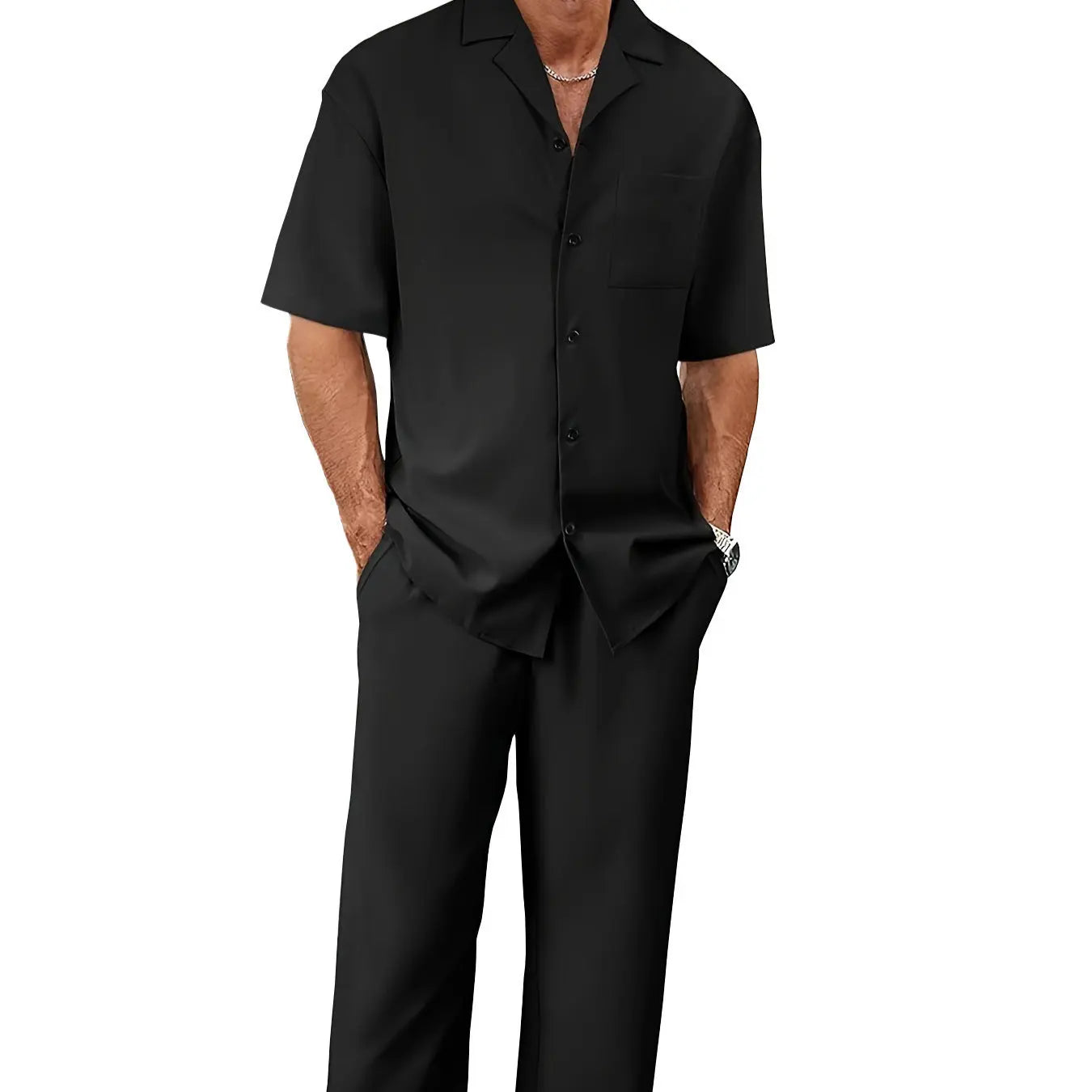 Men’s Fashion Suit Set – Button Lapel Shirt & Pocket Straight Trousers - All You Need