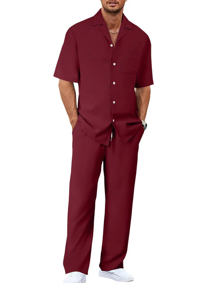 Men’s Fashion Suit Set – Button Lapel Shirt & Pocket Straight Trousers - All You Need