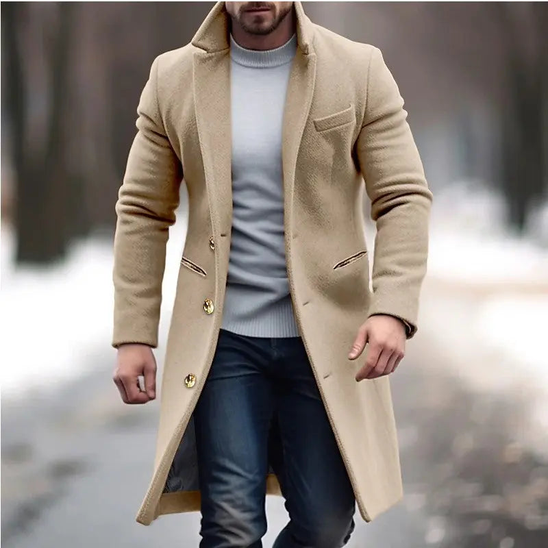 Men’s Solid Color Trench Coat – Casual Single-Breasted Winter Jacket - All You Need