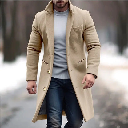 Men’s Solid Color Trench Coat – Casual Single-Breasted Winter Jacket - All You Need