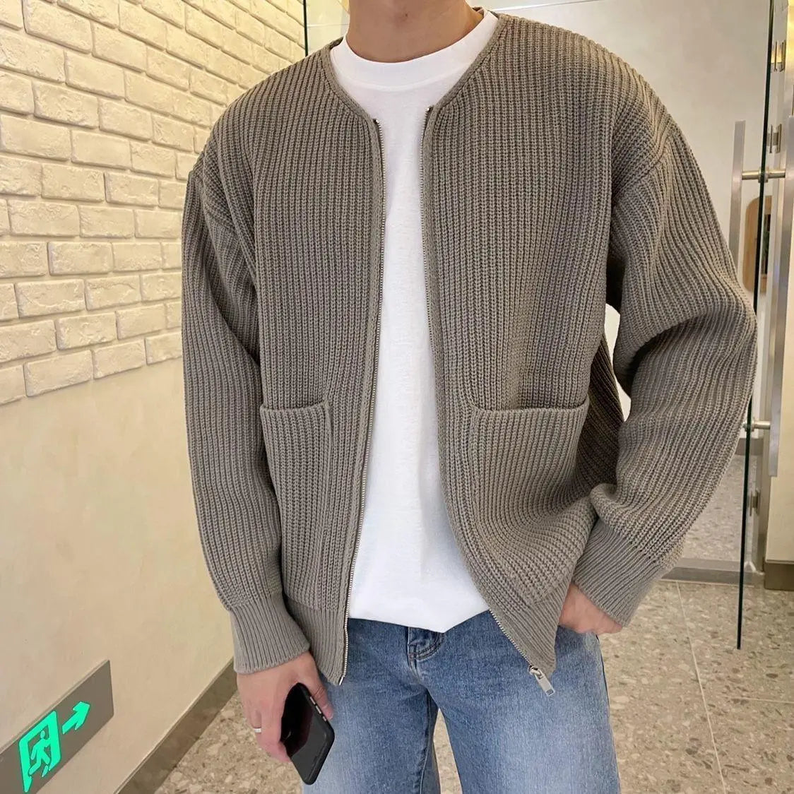 Men’s Cozy Knitted Sweater – Long Sleeve Zip-Up Cardigan with Pockets - All You Need