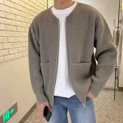 Men’s Cozy Knitted Sweater – Long Sleeve Zip-Up Cardigan with Pockets - All You Need