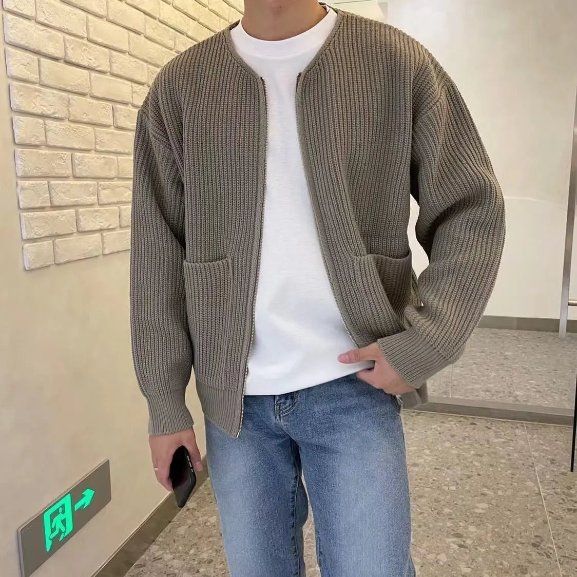 Men’s Cozy Knitted Sweater – Long Sleeve Zip-Up Cardigan with Pockets - All You Need
