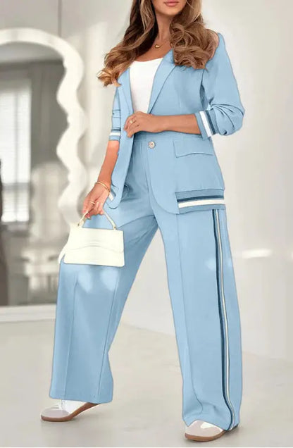 Elegant Women’s Suit Set – Long Sleeve Lapel Jacket with Wide-Leg Pants - All You Need